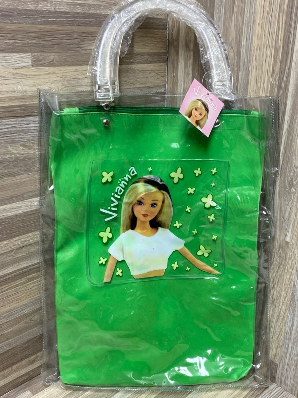Green Clear PVC Tote Bag with Doll Graphic Barbie’s cousin lol